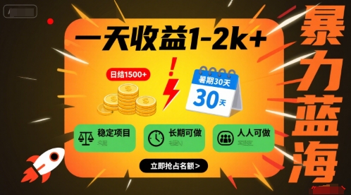 一天收益1-2k+ 稳定项目，暑期暴力蓝海项目，长期稳定，人人可做【揭秘】-清风