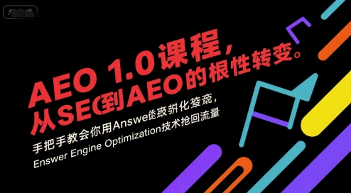 AEO 1.0 课程，从SEO到AE0的基命性转变，手把手教会你用AnswerEngineOptimization技术抢回流量-清风