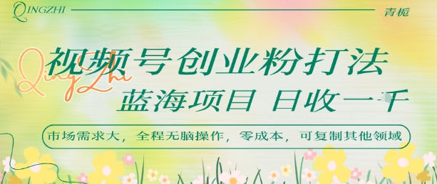视频号创业粉打法，日入1k，蓝海项目，市场需求大，全程无脑操作，可复制-清风