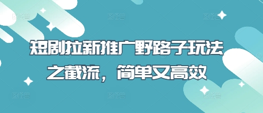 短剧拉新推广野路子玩法之截流，简单又高效-清风