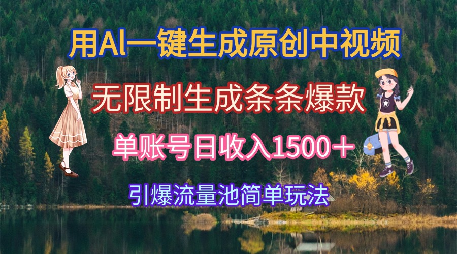 用Al一键生成原创中视频，无限制生成条条爆款，单账号日收入1500＋引爆…-清风