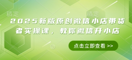 2025新版原创微信小店带货者实操课，教你微信开小店-清风