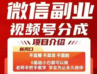 微信副业视频号分成，不直播 不卖货 不露脸，三五分钟即可完成一条作，每日收益几十、几张不等-清风