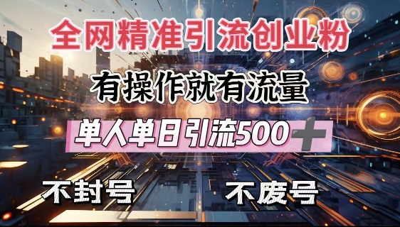 全网独家引流创业粉，有操作就有流量，单人单日引流500+，不封号、不费号-清风