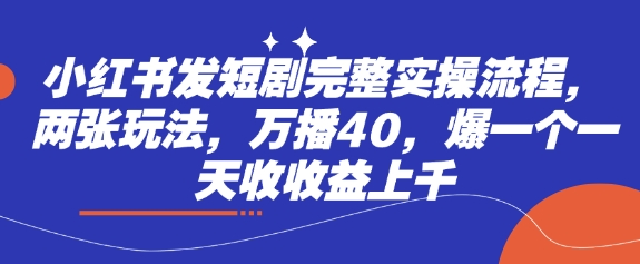 小红书发短剧完整实操流程，两张玩法，万播40，爆一个一天收收益上千-清风