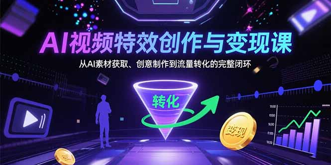 AI视频特效创作与变现课：从AI素材获取、创意制作到流量转化的完整闭环-清风