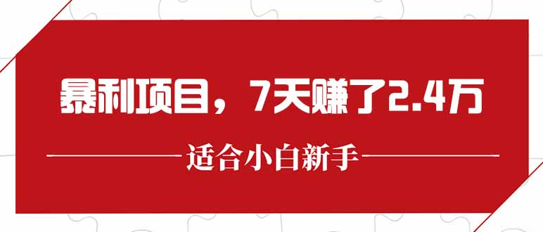 最新暴利项目，每单收益轻松在300以上，7天赚了2.4万-清风
