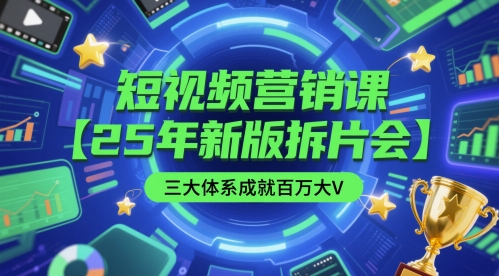 短视频营销课【25年新版拆片会】三大体系成就百万大V，包含正课、拆片会、手把手教学直播课等-清风