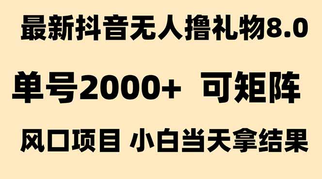 抖音无人撸礼物8.0玩法 全新风口   见效果快  全无人  单号当天产出2000+-清风