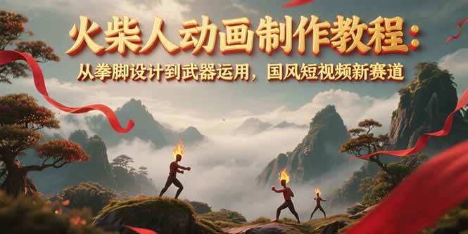 火柴人动画制作教程：从拳脚设计到武器运用，国风短视频新赛道-清风