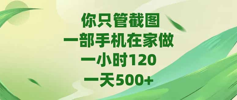 你只管截图，一部手机在家做，一小时120，-天500+-清风