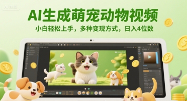 AI生成萌宠动物视频，小白轻松上手，多种变现方式，日入4位数-清风