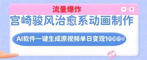 宫崎骏风治愈系动画制作，AI软件一键生成原创视频流量爆炸，单日变现多张，详细实操流程-清风