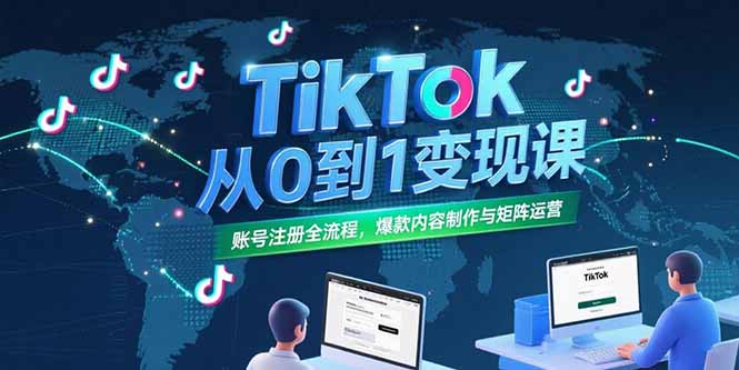 TikTok从0到1变现课，账号注册全流程，爆款内容制作与矩阵运营-清风