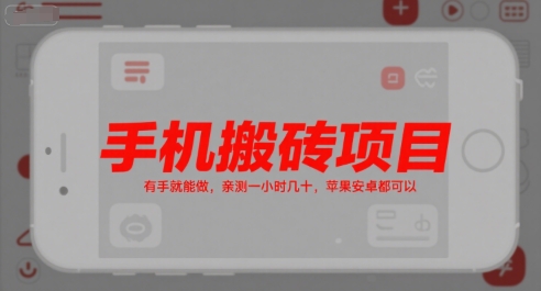 手机搬砖项目，有手就能做，亲测一小时几十，苹果安卓都可以-清风