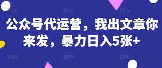 公众号代运营，我出文章你来发，暴力日入5张+【揭秘】-清风