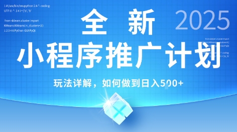2025年最新小程序推广计划，简单操作，独家技术，日均5张+【揭秘】-清风