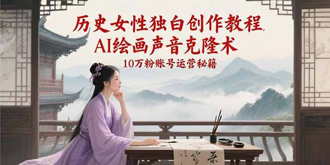 历史女性独白创作教程，AI绘画声音克隆术，10万粉账号运营秘籍-清风