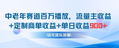 中老年赛道百万播放+流量主收益+定制收益，单日收益9张-清风