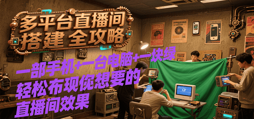 多平台直播间搭建全攻略，一部手机+一台电脑+一块绿布轻松实现你想要的直播间效果-清风