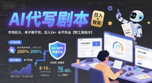 AI代写剧本，市场巨大，单子做不完，日入1k+ 永不失业【附工具指令】-清风