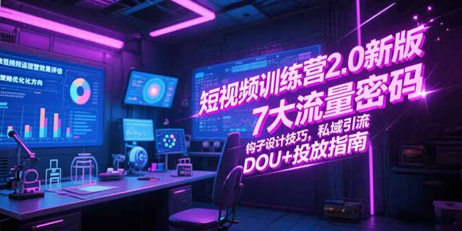 短视频训练营2.0新版，7大流量密码/钩子设计技巧/私域引流/DOU+投放指南-清风