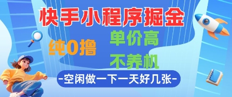 快手小程序掘金，纯0撸，单价高不养机 利用空闲时间做一做，一天好几张【揭秘】-清风