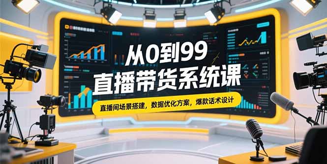 从0到99直播带货系统课，直播间场景搭建，数据优化方案，爆款话术设计-清风