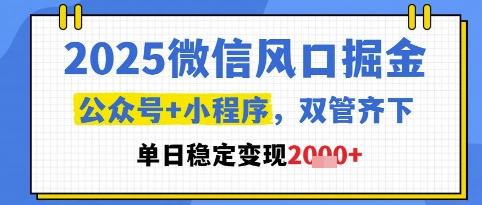 2025微信风口掘金，公众号+小程序双管齐下，单日稳定变现1k+【揭秘】-清风