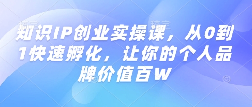 知识IP创业实操课，从0到1快速孵化，让你的个人品牌价值百W-清风