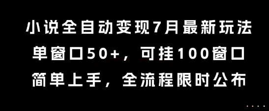 小说全自动变现7月玩法，单窗口50+，可挂100窗口，简单上手，全流程限时公布【揭秘】-清风