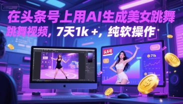 在头条号上用AI生成美女跳舞视频，7天1k+，纯软件操作-清风