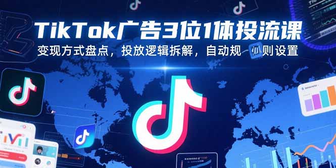TikTok广告3位1体投流课，变现方式盘点，投放逻辑拆解，自动规则设置-清风