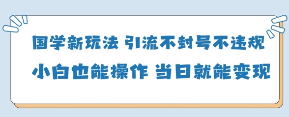 国学新玩法，引流不封号不违规小白也能操作，当日就能变现-清风