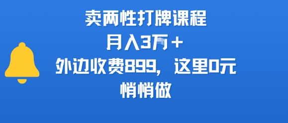 卖两性打牌课程，月入3W+外边收费899的课程，这里0元，悄悄做-清风