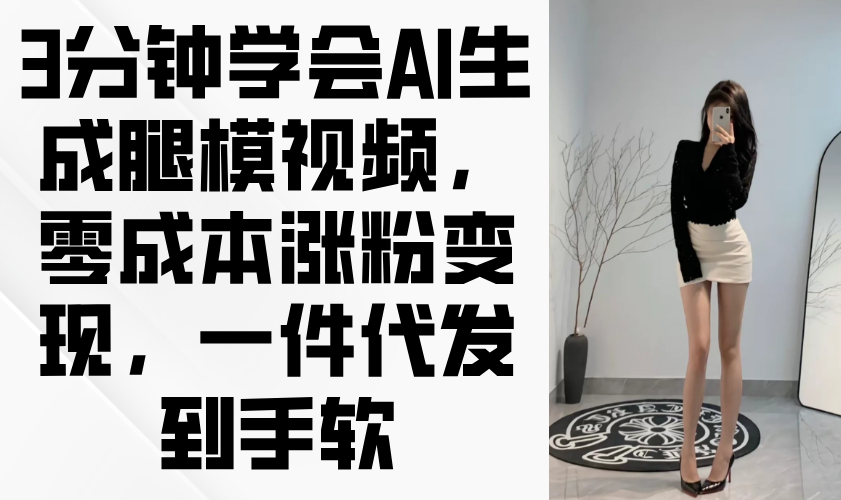 3分钟学会AI生成腿模视频，零成本涨粉变现，一件代发到手软-清风