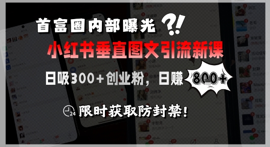 首富圈内部曝光小红书垂直图文引流新课，日吸300+创业粉，日入8张+，限时获取防封禁-清风