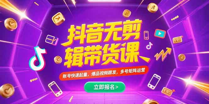 抖音不剪辑带货课，账号快速起量，爆品视频跟发，多号矩阵运营-清风