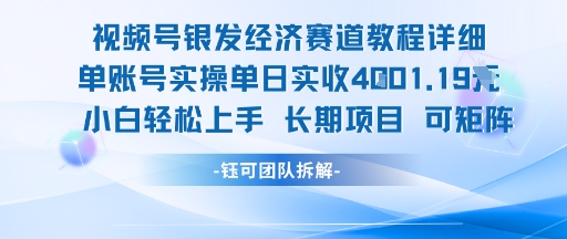 视频号银发经济赛道单账号实操单日实收1k+，小白轻松上手长期项目-清风
