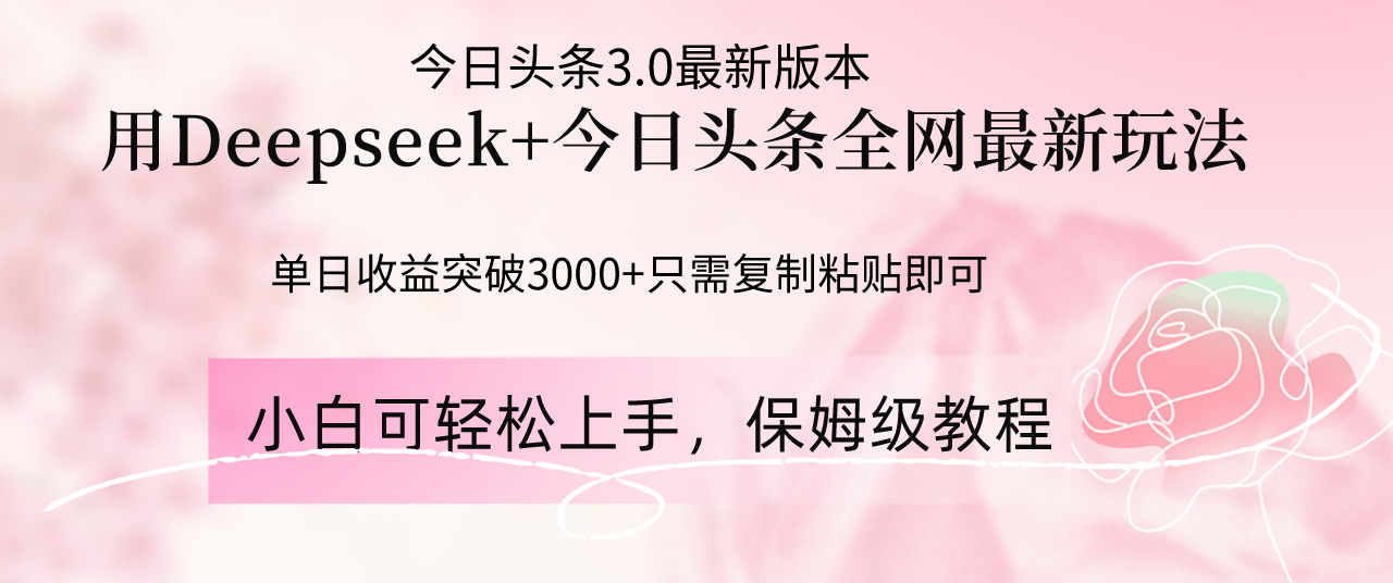 Deepseek结合今日头条全网最新玩法，单日收益突破3000+，只需要简单的…-清风