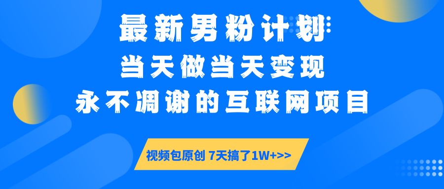最新男粉计划6.0玩法，永不凋谢的互联网项目 当天做当天变现，视频包原…-清风