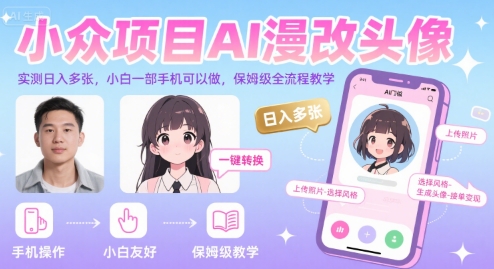 小众项目AI漫改头像，实测日入多张，小白一部手机可以做，保姆级全流程教学-清风