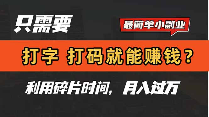 只需要打字，打码，就能赚钱？简单的赚钱小副业，利用碎片时间，月入过万-清风