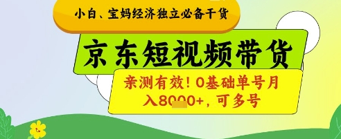小白宝妈经济独立必备干货，京东短视频带货，亲测有效!0基础单号月入8k+，可多号【揭秘】-清风