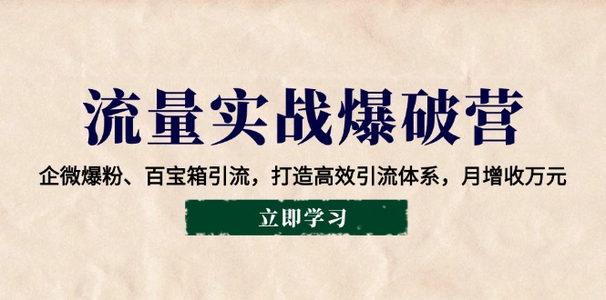 流量实战爆破营：企微爆粉、百宝箱引流，打造高效引流体系，月增收万元-清风