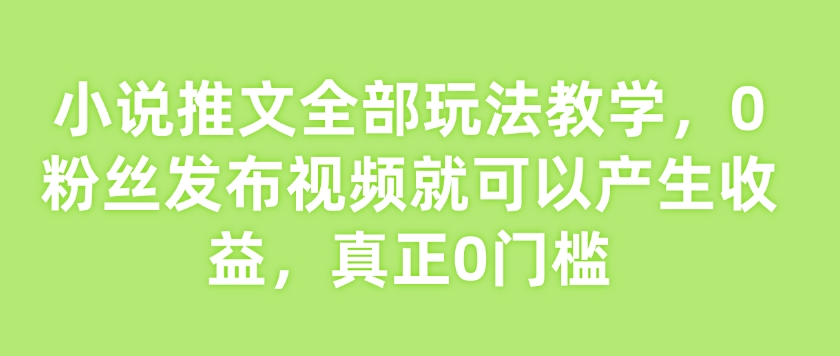 小说推文全部玩法教学，0粉丝发布视频就可以产生收益，真正0门槛-清风