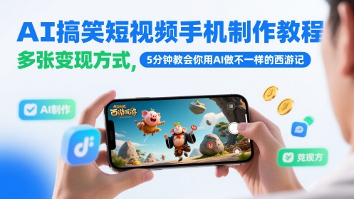 AI搞笑短视频手机制作教程，多张变现方式，5分钟教会你用AI做不一样的西游记-清风