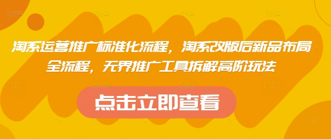 淘系运营推广标准化流程，​淘系改版后新品布局全流程，无界推广工具拆解高阶玩法-清风