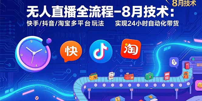 无人直播全流程-8月技术：快手/抖音/淘宝多平台玩法 实现24小时自动化带货-清风