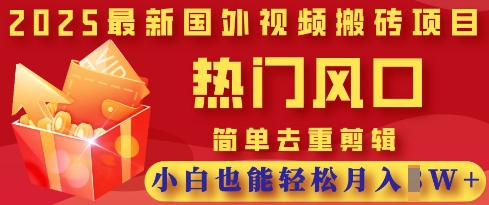 2025最新视频搬砖项目，热门风口，简单去重剪辑，小白也能轻松月入过W-清风